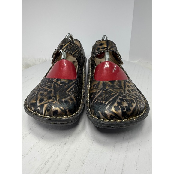 Allegria Mary Jane Shoes Women Black Gold Butterfly Card Print  Size 40 - Picture 2 of 12